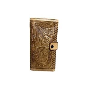 Vtg Tooled AZTEC Quetzalcoatl Calendar Deer Leather Billfold Wallet MEXICO